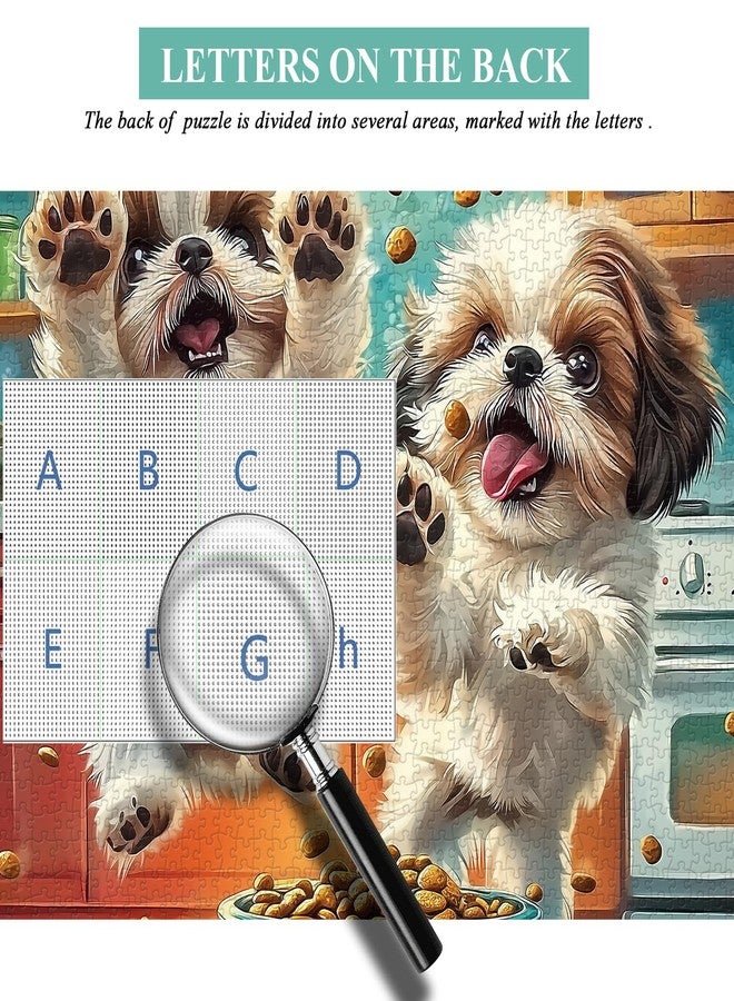 PICKFORU Shih Tzu Snack Time Puzzles for Adults 1000 Pieces, Funny Dog Kitchen Jigsaw Puzzle, Challenging Difficult Unique Cute Puppy Theme as Wall Decor - Image 4